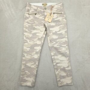 Democracy Ab Tech Pants Womens 14 Beige Camo Ankle Skinny Stretch Twill Casual